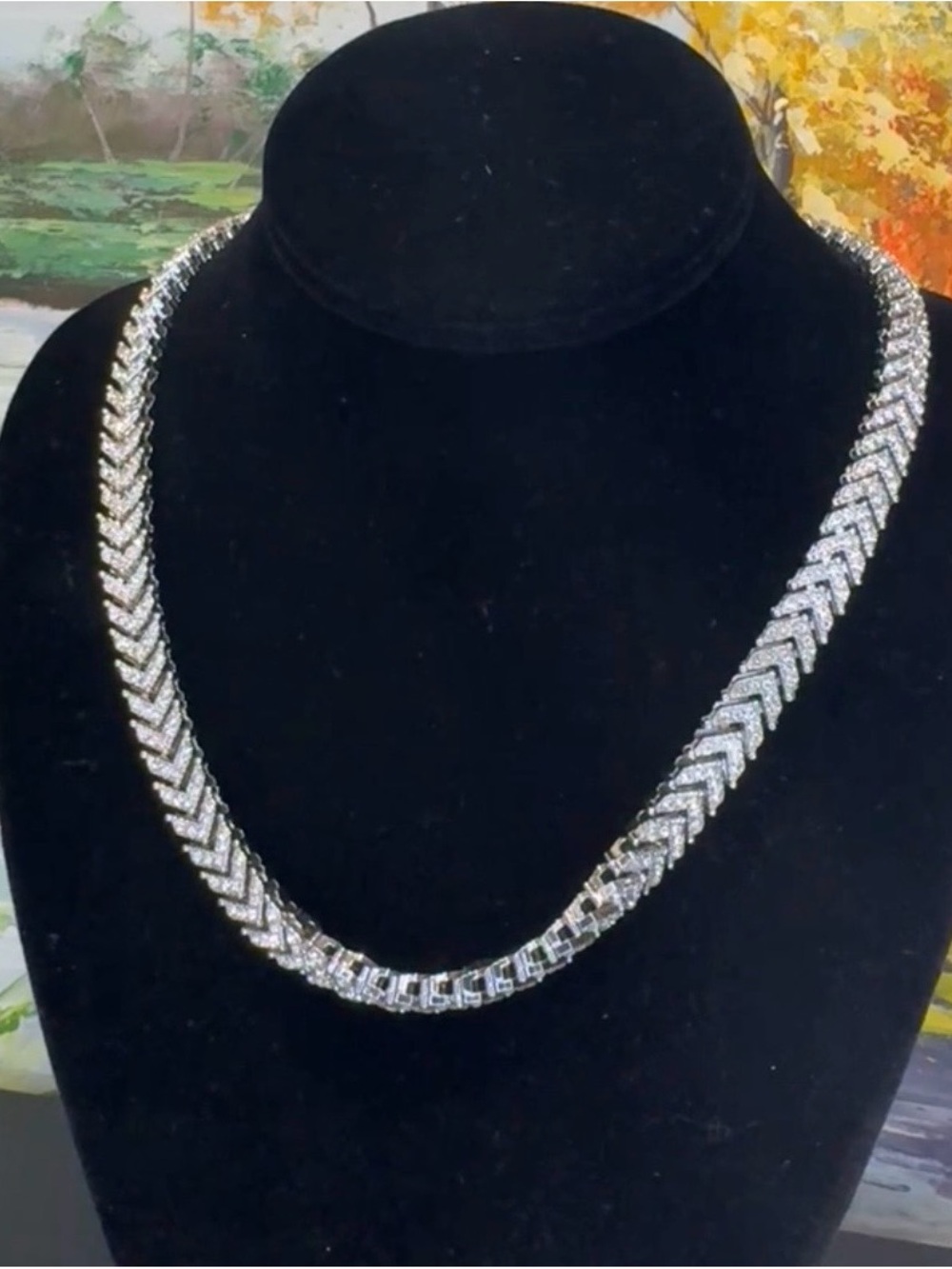 18K White GF Pavé Chevron Tennis Necklace - 20”